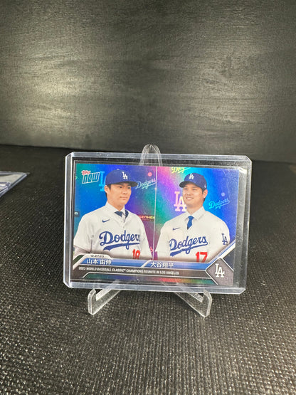 2023 Topps Now OS-26 Shohei Ohtani / Yoshinobu Yamamoto Kanji Japanese Refractor - Shotime Cards