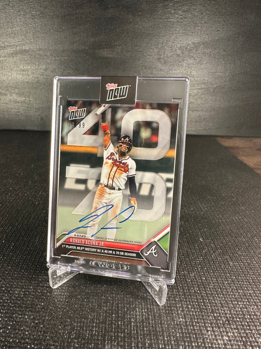 2023 Topps Now 927A Auto - Ronald Acuña Jr. 73/99 Base 40/70 HR SB Season - Shotime Cards