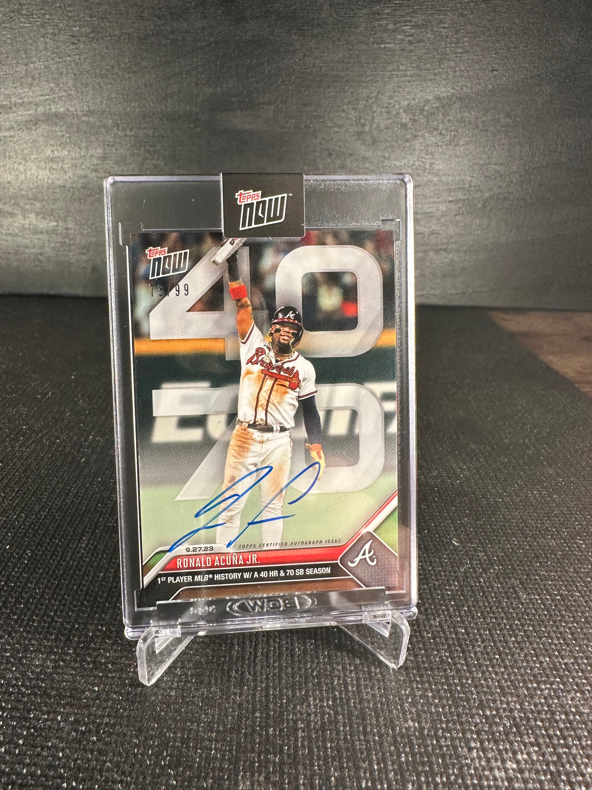 2023 Topps Now 927A Auto - Ronald Acuña Jr. 73/99 Base 40/70 HR SB Season - Shotime Cards