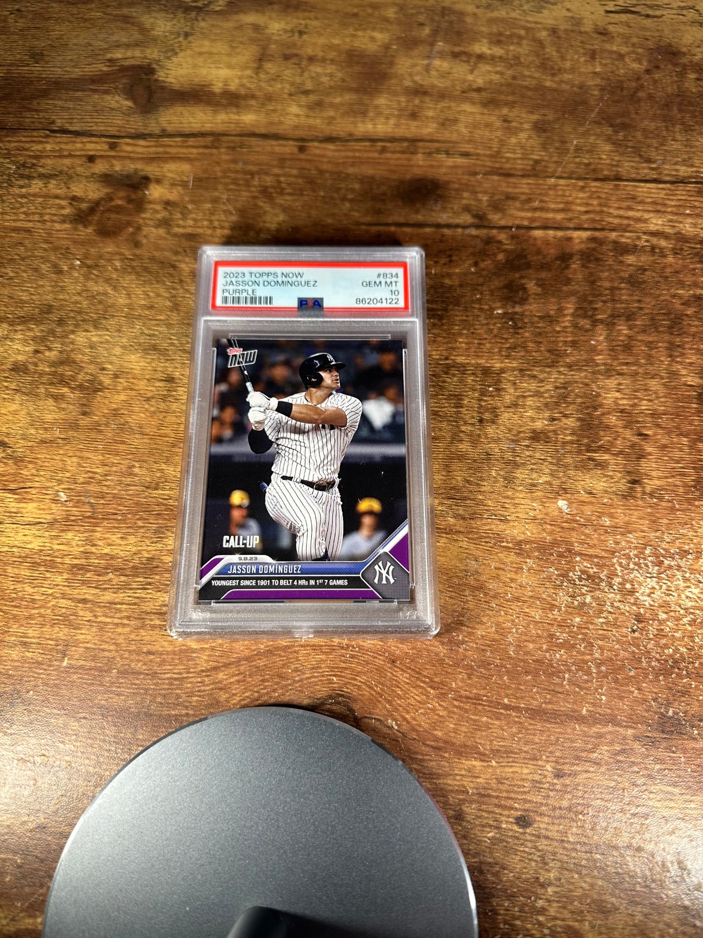 2023 Topps Now 834 - Jasson Dominguez Call-Up Purple 8/25 PSA 10 - Shotime Cards