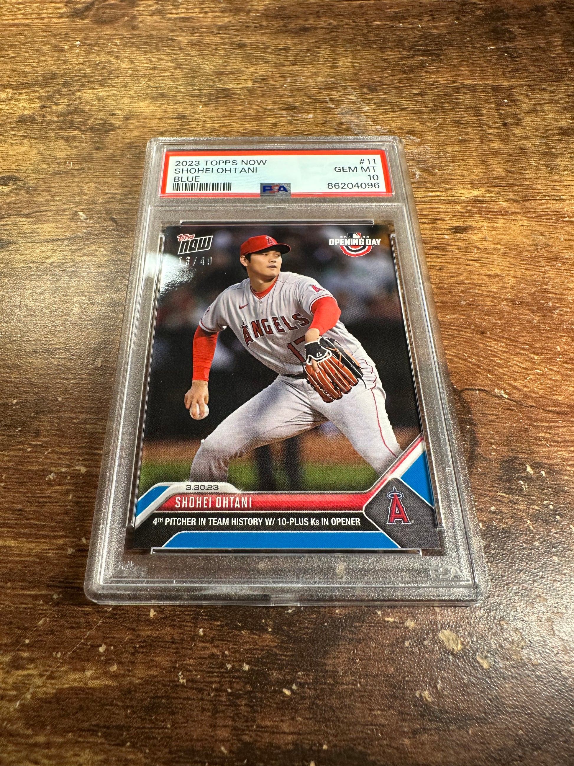 2023 Topps Now 11 - Shohei Ohtani Blue 13/49 PSA 10 - Shotime Cards