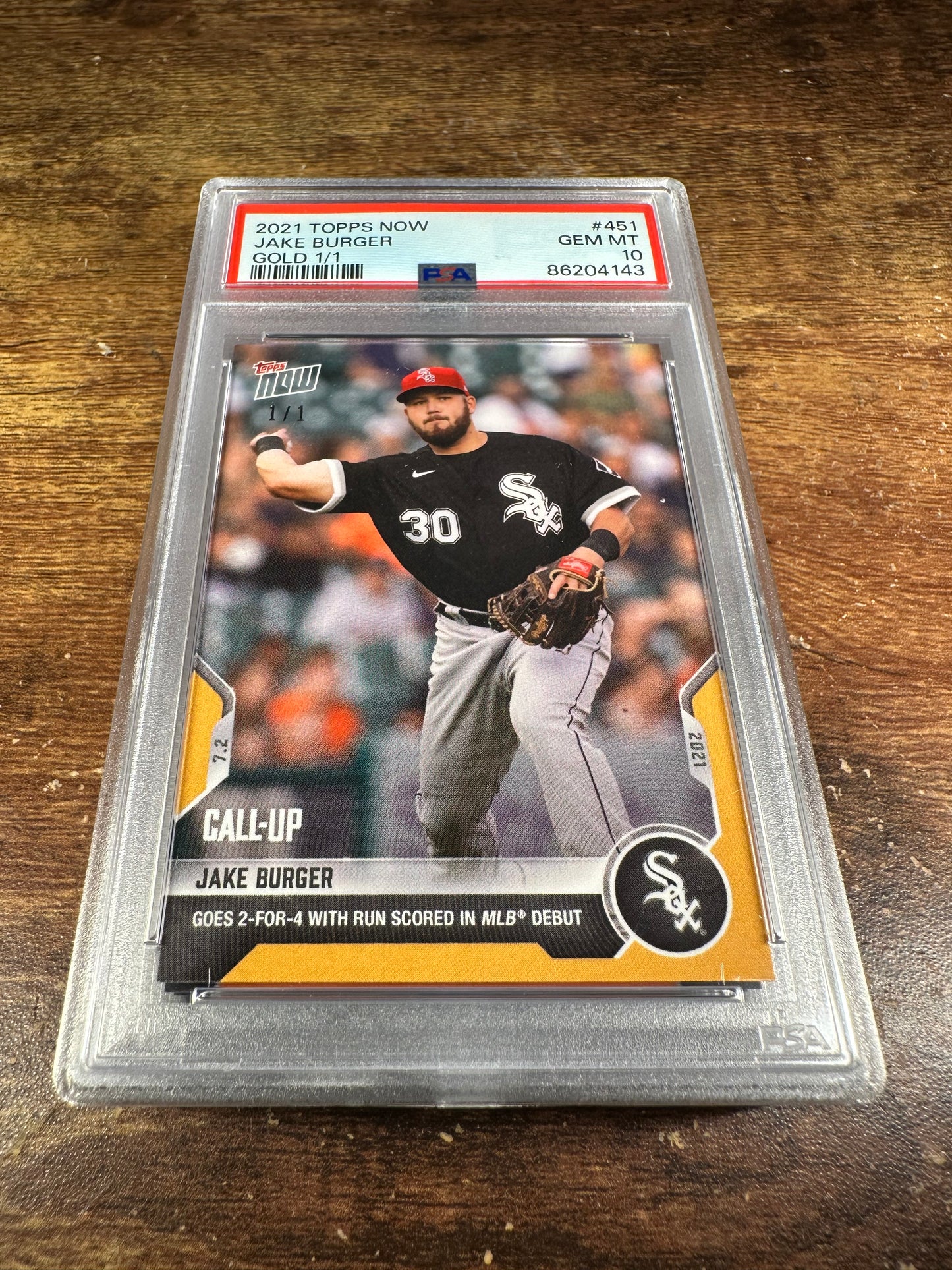 2021 Topps Now 451 - Jake Burger Call-Up Gold 1/1 PSA 10 - Shotime Cards