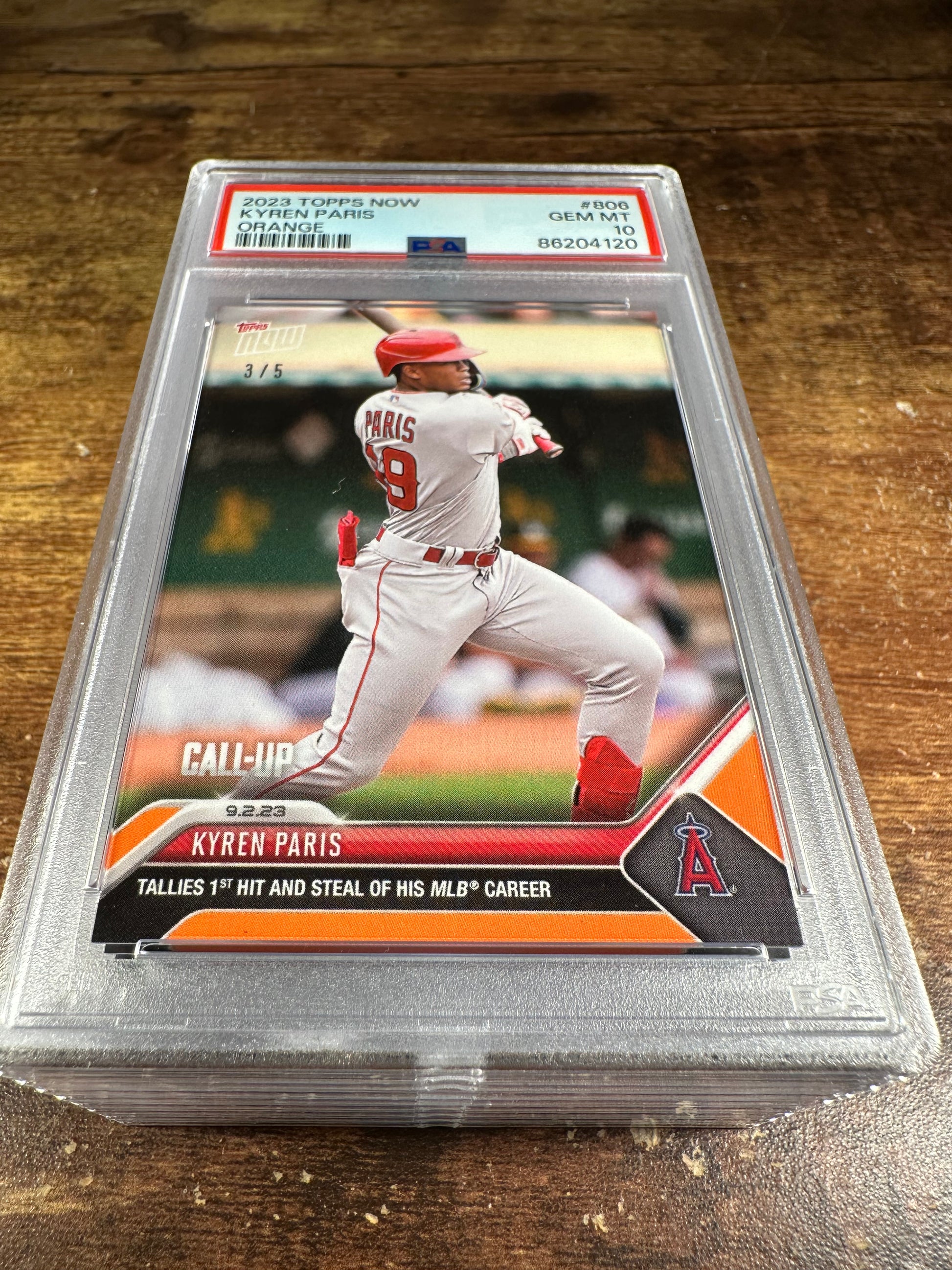 2023 Topps Now 806 - Kyren Paris Call-Up Orange 3/5 PSA 10 - Shotime Cards