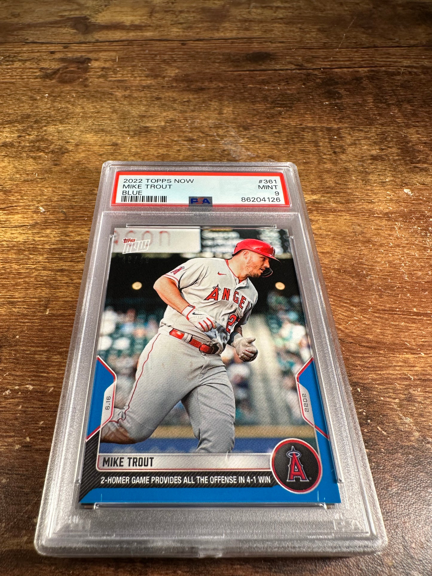 2022 Topps Now 361 - Mike Trout Blue /49 PSA 9 - Shotime Cards