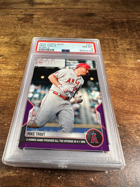 2022 Topps Now 361 - Mike Trout Purple 9/25 PSA 8 - Shotime Cards