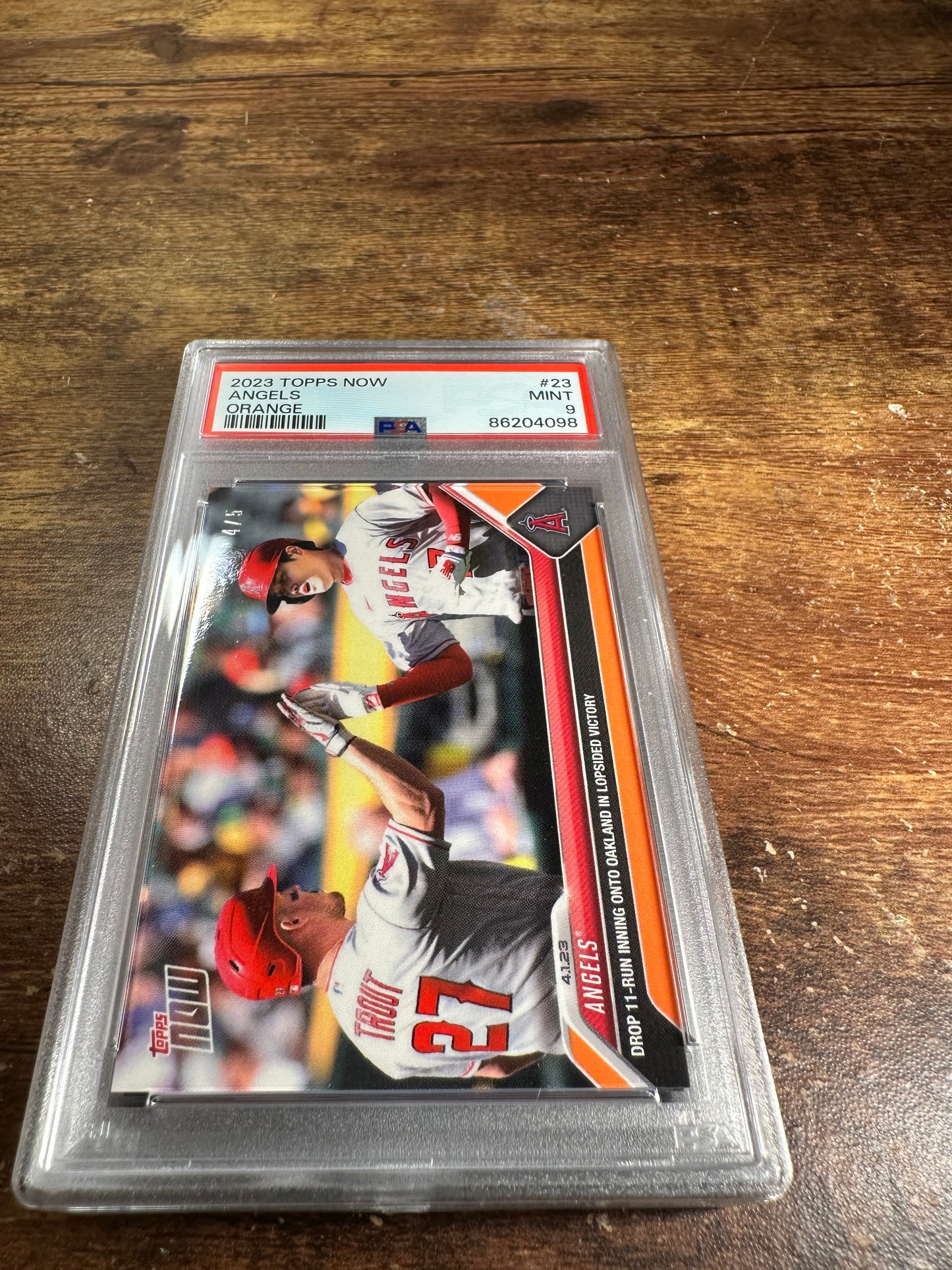 2023 Topps Now 23 - Shohei Ohtani / Mike Trout Orange 4/5 PSA 9 - Shotime Cards