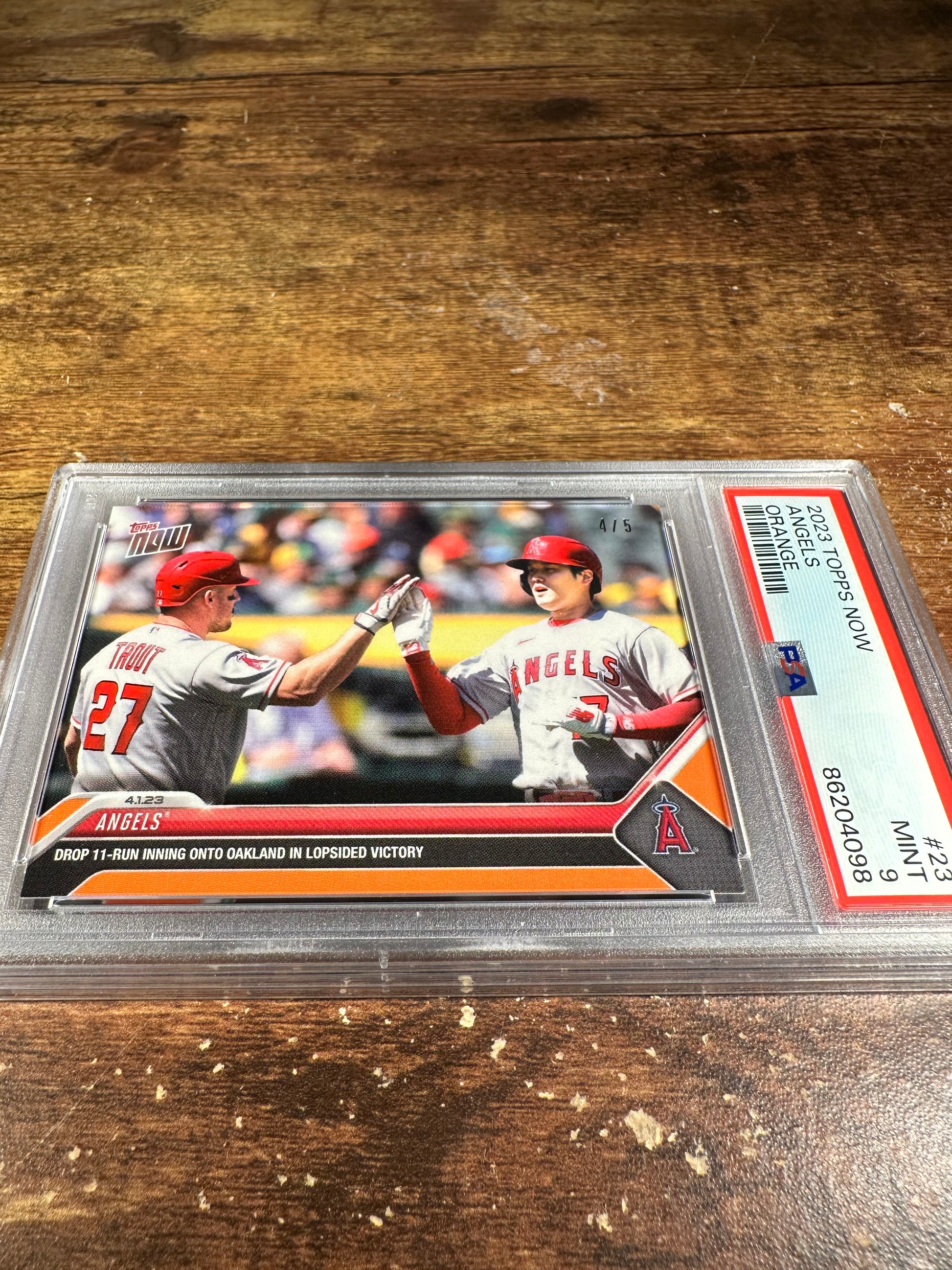 2023 Topps Now 23 - Shohei Ohtani / Mike Trout Orange 4/5 PSA 9 - Shotime Cards