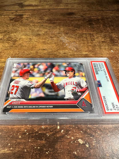 2023 Topps Now 23 - Shohei Ohtani / Mike Trout Orange 4/5 PSA 9 - Shotime Cards