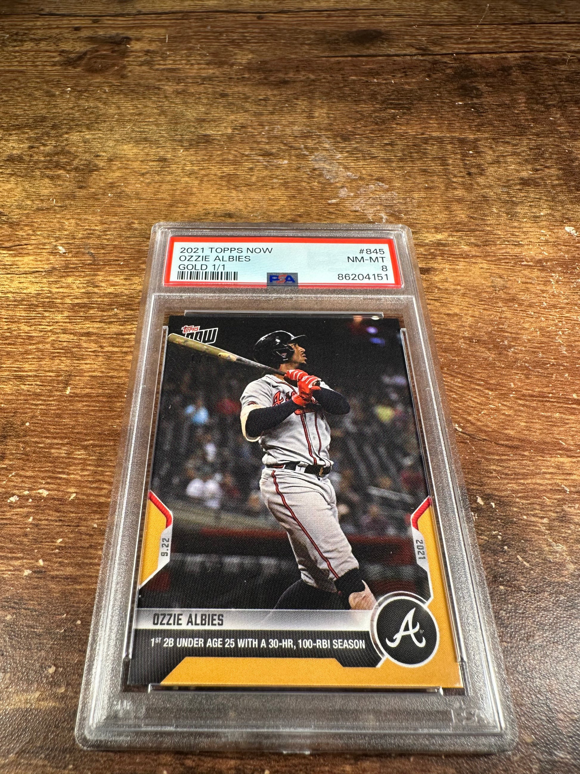 2021 Topps Now 845 - Ozzie Albies Gold 1/1 PSA 8 - Shotime Cards