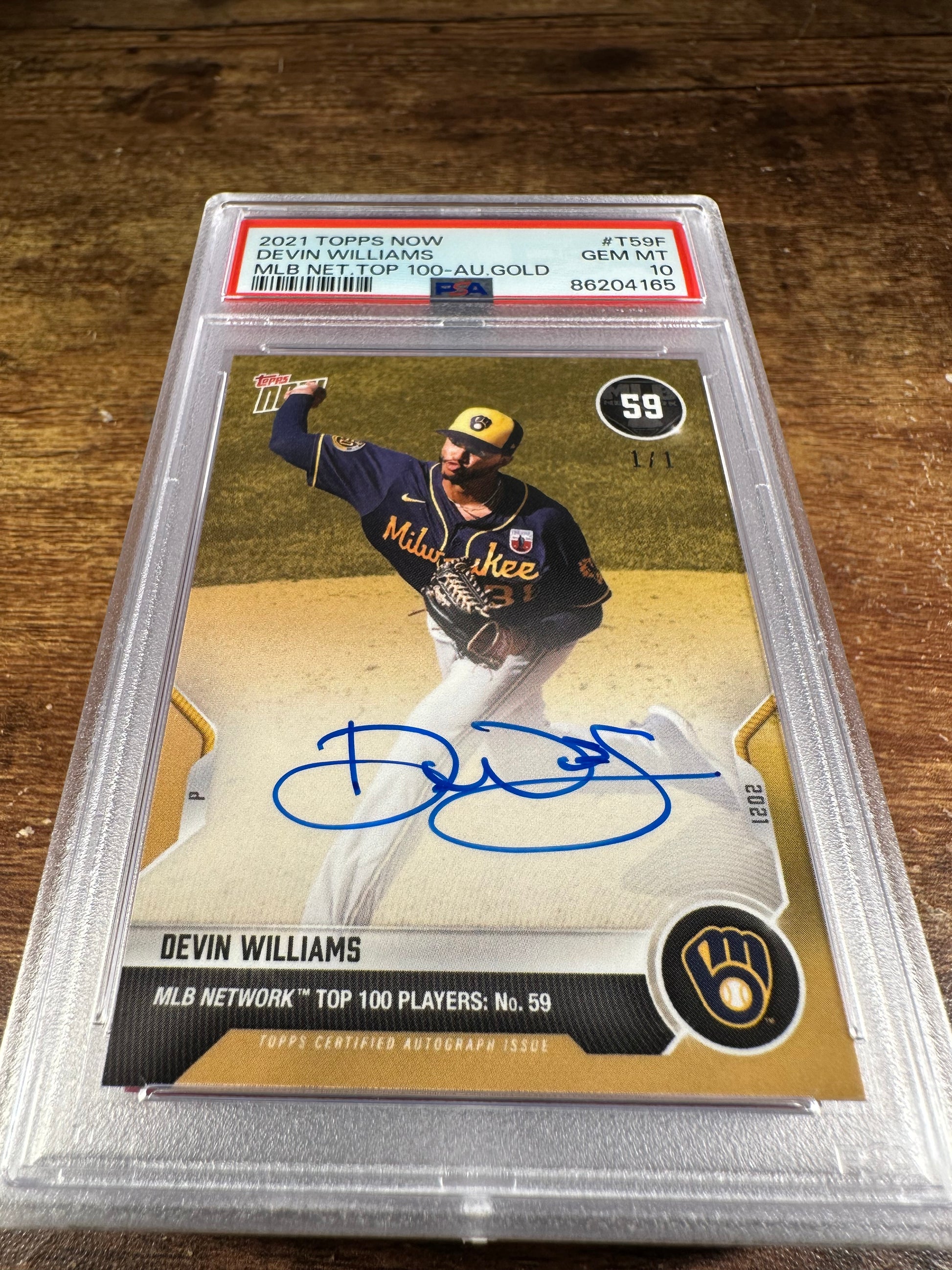 2021 Topps Now MLB Top 100 T59F - Devin Williams Gold 1/1 Auto PSA 10 - Shotime Cards