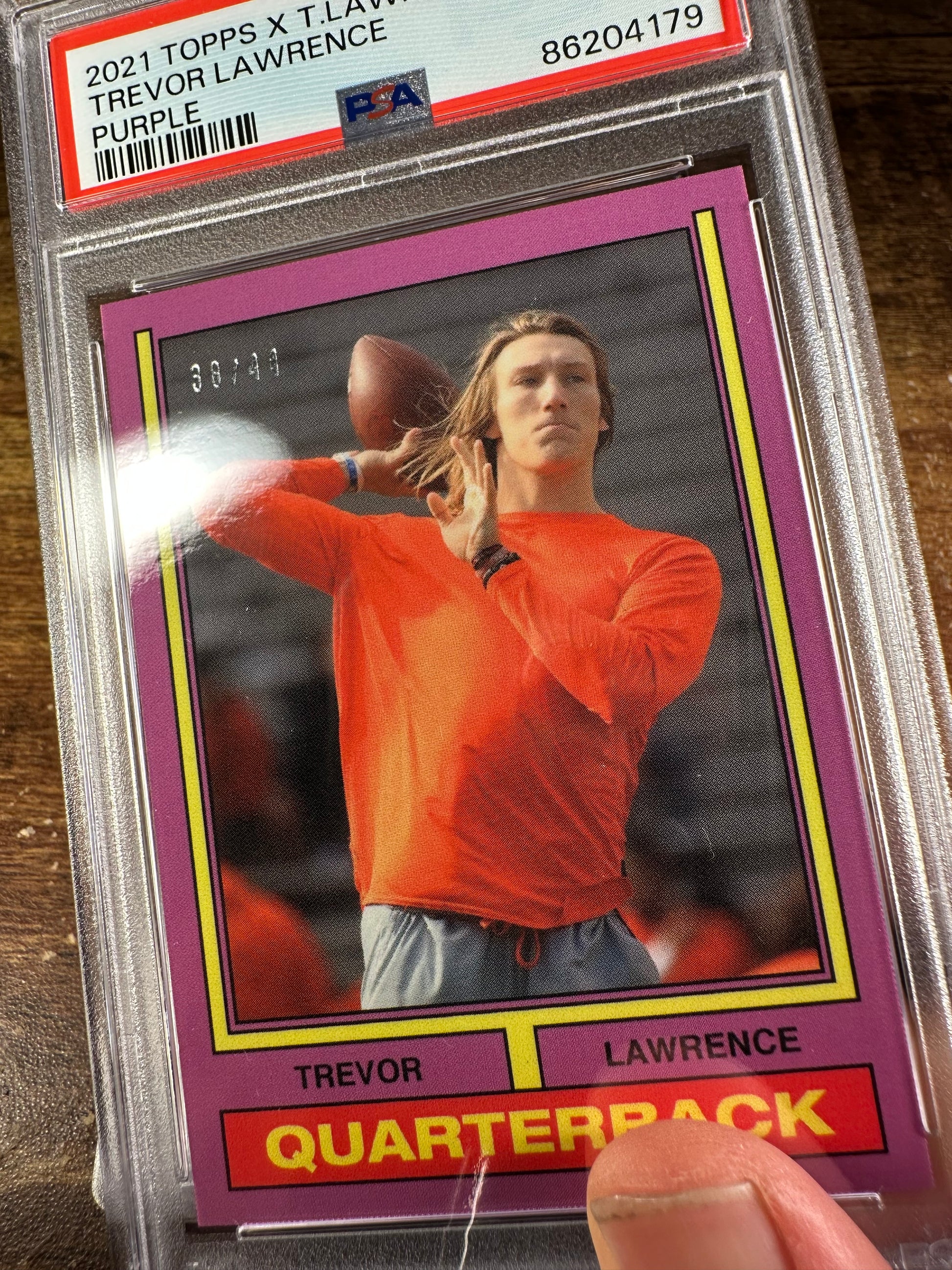 2021 Topps x T.Lawrence 15 - Trevor Lawrence Purple 38/44 PSA 10 - Shotime Cards