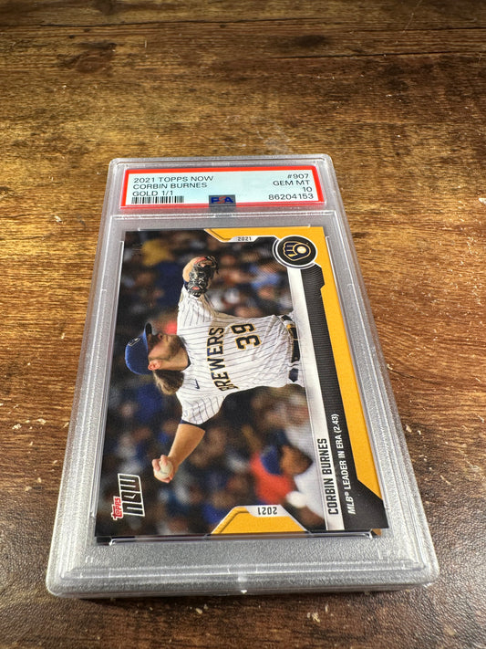 2021 Topps Now 907 - Corbin Burnes Gold 1/1 PSA 10 - Shotime Cards