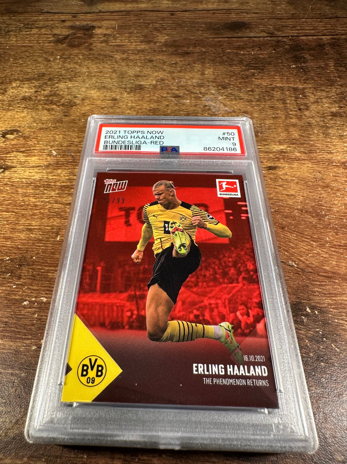 2021 Topps Now Bundesliga 50 - Erling Haaland Red Parallel 23/99 PSA 9 - Shotime Cards