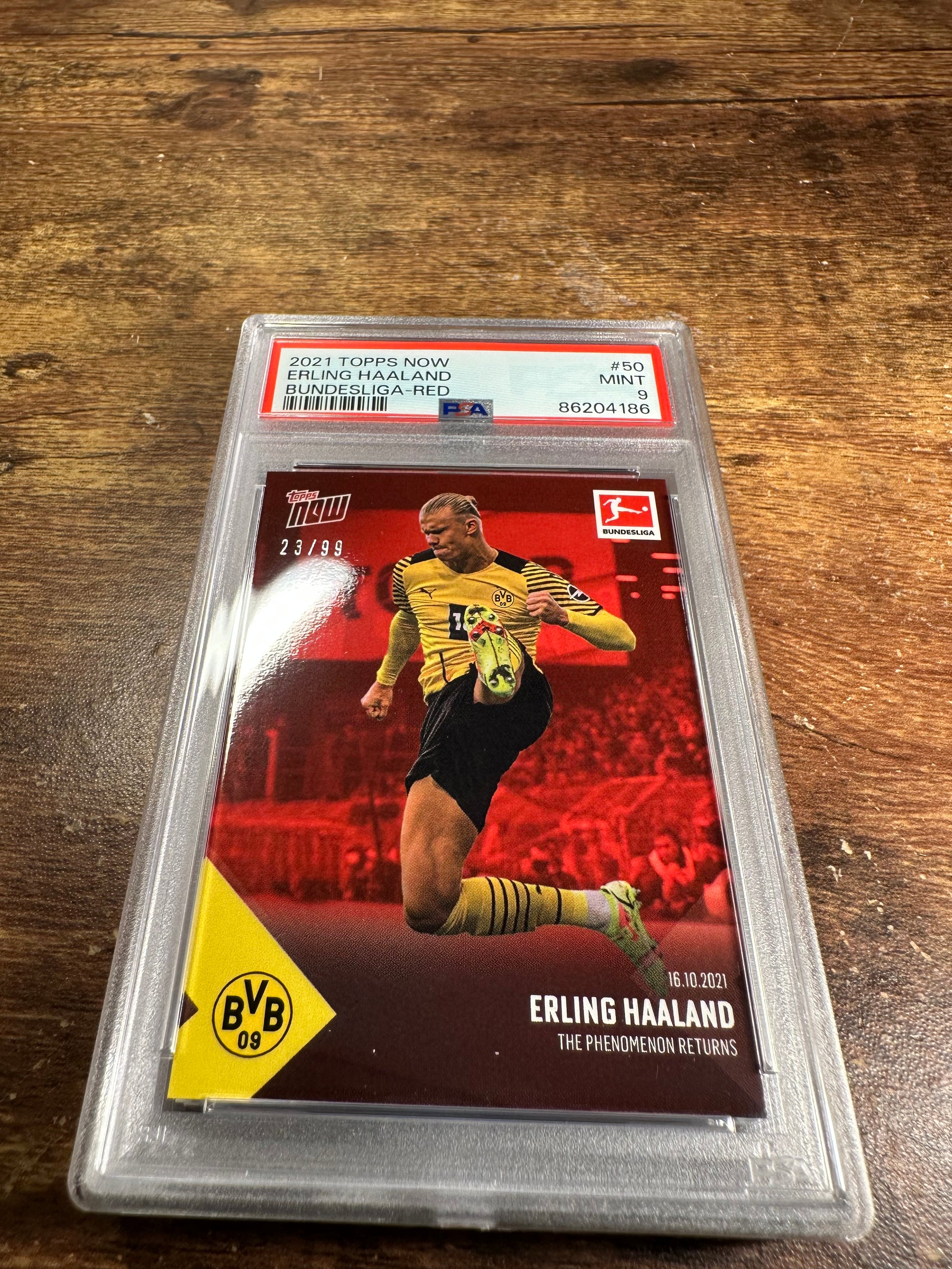 2021 Topps Now Bundesliga 50 - Erling Haaland Red Parallel 23/99 PSA 9 - Shotime Cards