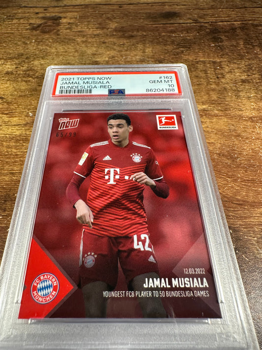 2021 Topps Now Bundesliga 162 - Jamal Musiala Red Parallel 65/99 PSA 10 - Shotime Cards