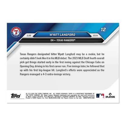 2024 MLB TOPPS NOW Card 0012 12 - Wyatt Langford - Shotime Cards