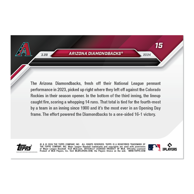 2024 MLB TOPPS NOW Card 0015 15 - Arizona Diamondbacks - Shotime Cards