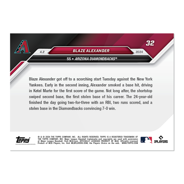 2024 MLB TOPPS NOW Card 0032 32 - Blaze Alexander - Shotime Cards