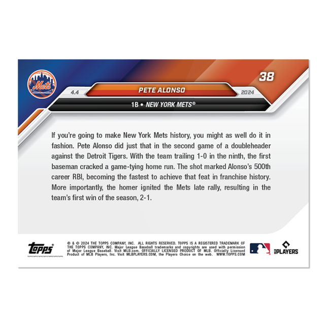 2024 TOPPS NOW Card 0038 38 - Pete Alonso - Shotime Cards