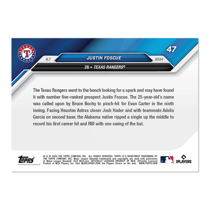 2024 TOPPS NOW Card 0047 47 - Justin Foscue - Shotime Cards