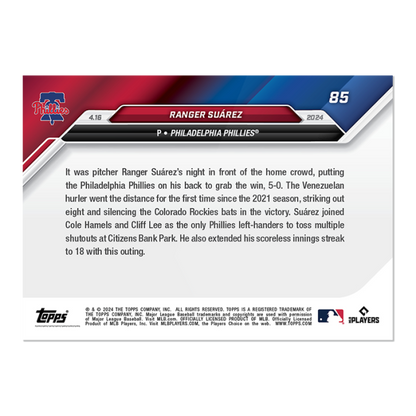 2024 MLB TOPPS NOW Card 0085 85 - Ranger Suarez