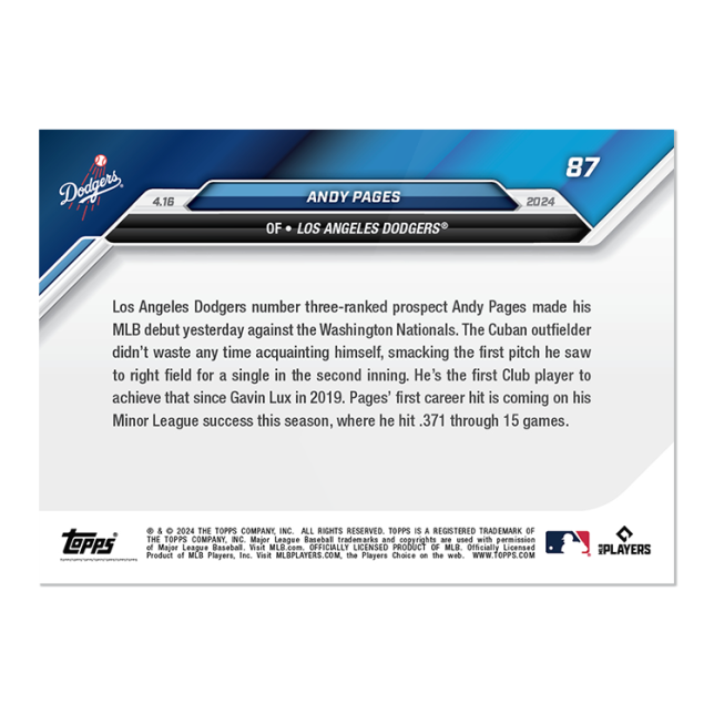 2024 MLB TOPPS NOW Card 0087 87 - Andy Pages