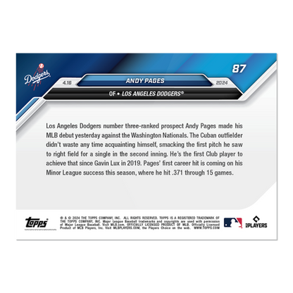 2024 MLB TOPPS NOW Card 0087 87 - Andy Pages