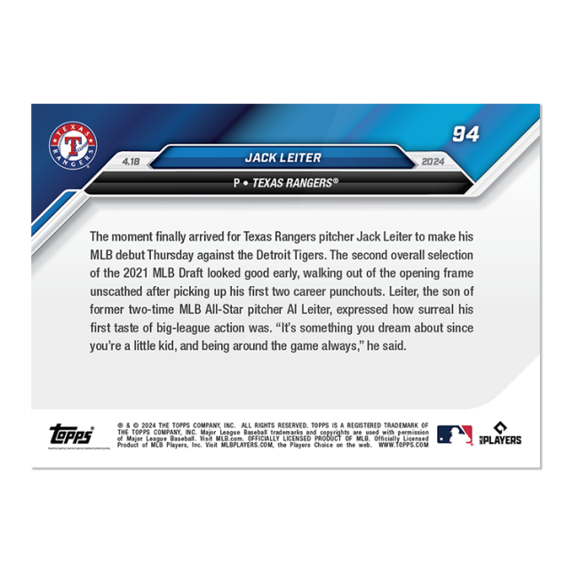 2024 MLB TOPPS NOW Card 0094 94 - Jack Leiter