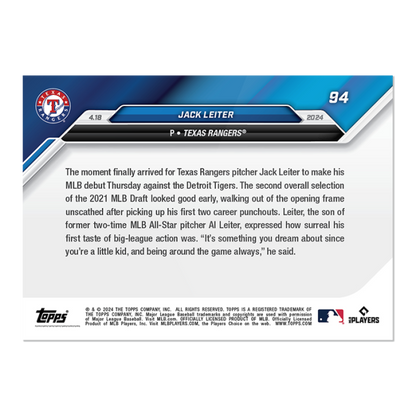 2024 MLB TOPPS NOW Card 0094 94 - Jack Leiter