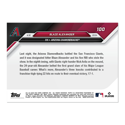 2024 MLB TOPPS NOW Card 0100 100 - Blaze Alexander