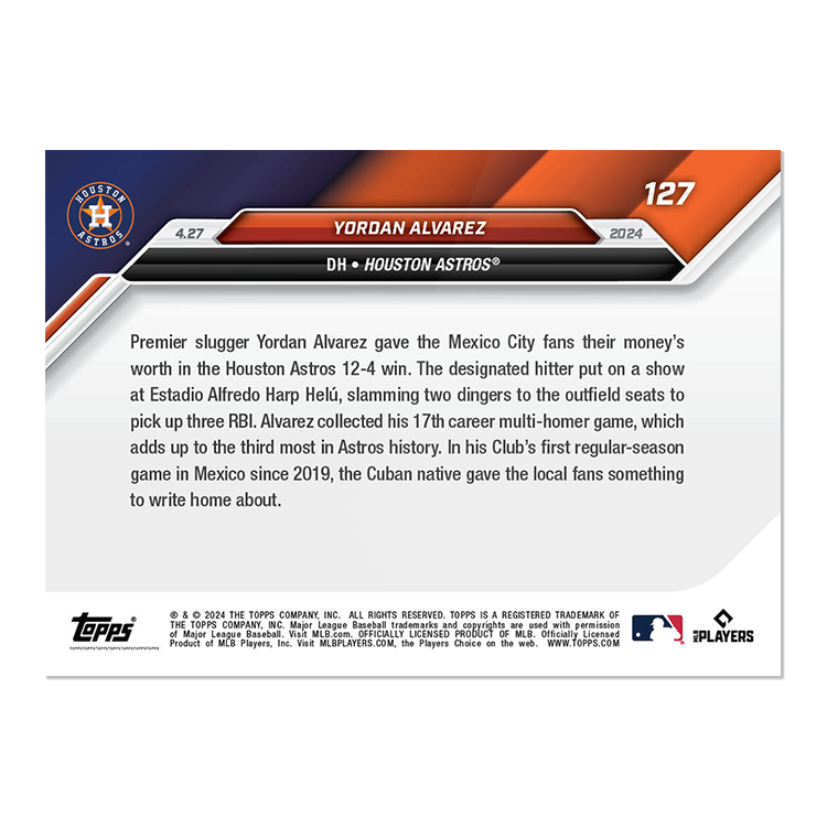 2024 MLB TOPPS NOW Card 0127 127 - Yordan Alvarez