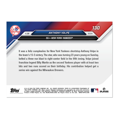 2024 MLB TOPPS NOW Card 0130 130 - Anthony Volpe