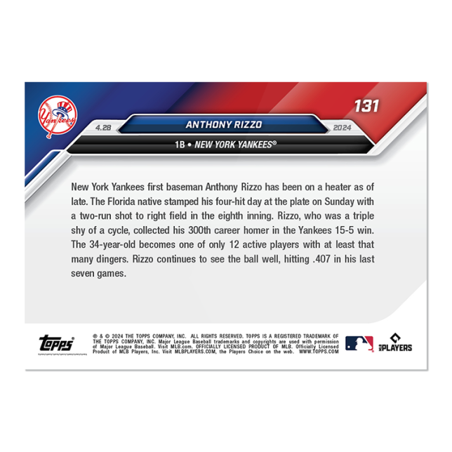 2024 MLB TOPPS NOW Card 0133 133 - Anthony Rizzo